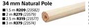 Designhouse 34mm Natural Pole-2m