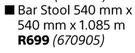 Bar Stool 540mm x 540mm x 1.085m