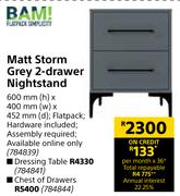 BAM Matt Storm Grey 2 Drawer Nightstand 600mm (h) x 400mm (w) x 452mm (d)