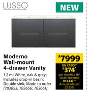 Lusso Moderno Wall Mount 4 Drawer Vanity