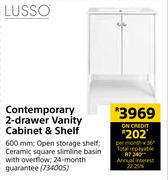 Lusso Contemporary 2 Drawer Vanity Cabinet & Shelf
