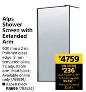 Alps Shower Screen With Extended Arm Aspen Black