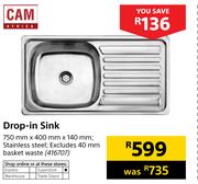 Cam Drop In Sink-750mm x 400mm x 140mm