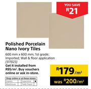 Polished Porcelain Nano Ivory Tiles-600mm x 600mm Per Sqm