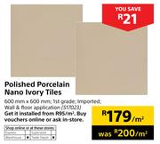 Polished Porcelain Nano Ivory Tiles-600mm x 600mm Per Sqm