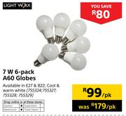 Lightworx 7W 6 Pack A60 Globes-Per Pack