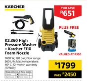 Karcher K2.360 High Pressure Washer + Karcher FJ10 Foam Nozzle