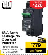 CBI 63A Earth Leakage No Overload Protector