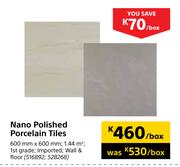 Nano Polished Porcelain Tiles-600mm x 600mm Per Box