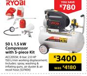 Ryobi 50L 1.5KW Compressor With 5 Piece Kit