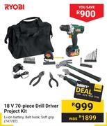 Ryobi 18V 70-Piece Drill Driver Project Kit