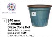Decore Features 340mm Diamond Glaze Cone Pot-Each