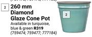 Decore Features 260mm Diamond Glaze Cone Pot-Each