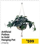 Artificial Pothos In Gold Hanging Pot 775475