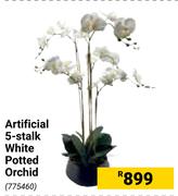 Artificial 5-Stalk White Potted Orchid 775460