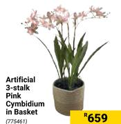 Articial 3-Stalk Pink Cymbidium In Basket 775461
