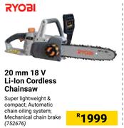 Ryobi 20mm 18V Li-Ion Cordless Chainsaw