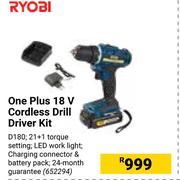 Ryobi One Plus 18V Cordless Drill Driver Kit
