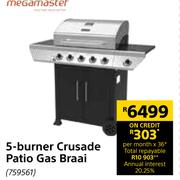 Megamaster 5 Burner Crusade Patio Gas Braai