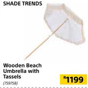 Shade Trends Wooden Beach Umbrella With Tassels