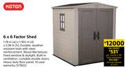 Keter 6 x 6 Factor Shed 1.78m (w) x 1.955m (d) x 2.08m (h)