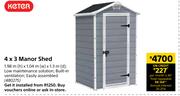 Keter 4 x 3 Manor Shed 1.98m (h) x 1.04m (w) x 1.3m (d)