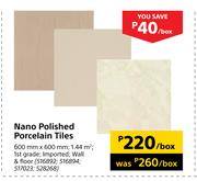 Nano Polished Porcelain Tiles-600mm x 600mm Per Box