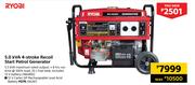 Ryobi 5.0 KVA 4 Stroke Recoil Start Petrol Generator