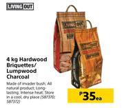 Living Out 4Kg Hardwood Briquettes/Lumpwood Charcoal-Each