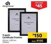 Design House 3 Pack Certificate Frames-210mm x 297mm
