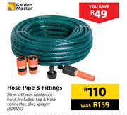Garden Master Hose Pipe & Fittings 20m x 12mm Reinforced Hose