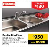 Franke Double Bowl Sink 800mm x 460mm Stainless Steel PLN621