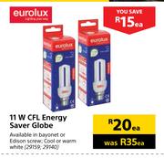 Eurolux 11W CFL Energy Saver Globe-Each