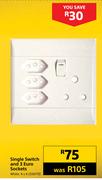 CBI Single Switch & 3 Euro Sockets White 4 x 4