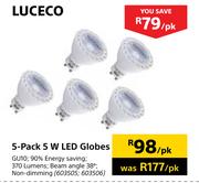 Luceco 5 Pack 5W LED Globes-Per Pack