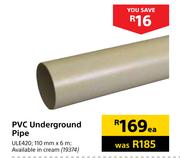 PVC Underground Pipe 110mmX6m ULE420-Each