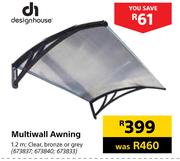 Multiwall Awning 1.2m In Clear, Bronze or Grey-Each