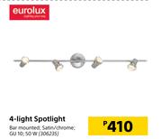 Eurolux 4-Light Spotlight Bar Mounted Satin/ Chrome GU10 50W