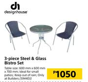 Designhouse 3-Piece Steel & Glass Bistro Set
