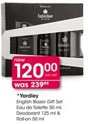 Yardley English Blazer Gift Set Eau De Toilette-50ml, Deodorant-125ml & Roll-On-50ml Per Set