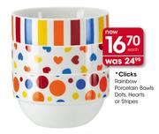 Clicks Rainbow Porcelain Bowls Dots, Hearts Or Stripes-Each