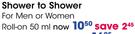 Shower To Shower For Men Or Women Roll-On - 50ml Each