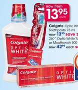 Colgate 360° Optic White Toothbrush Or Mouthwash-500ml Each