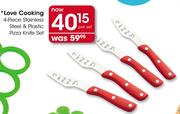 Love Cooking 4-Piece Stainless Steel & Plastic Pizza Knife Set