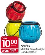 Clicks Metal & Glass Tealight Candle Holder-Each