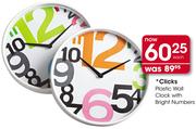 Clicks Plastic Wall Clock With Bright Numbers-Each