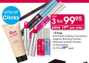 2 True Nail Polish, Eyeliner, Foundation, Lipgloss, Bronzing Powder, Mascara, Lipstick, Powder Or Ey