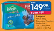 Pampers Active Baby Disposable Nappies Jumbo Pack-Mini, Junior, Midi, Maxi Or Maxi Plus-Per Pack