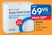 Clicks 2-Ply Toilet Paper-18 Rolls-Per Pack