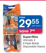 Super-Max Ultimate 3 6 Triple Blade Disposable Razors-Per Pack